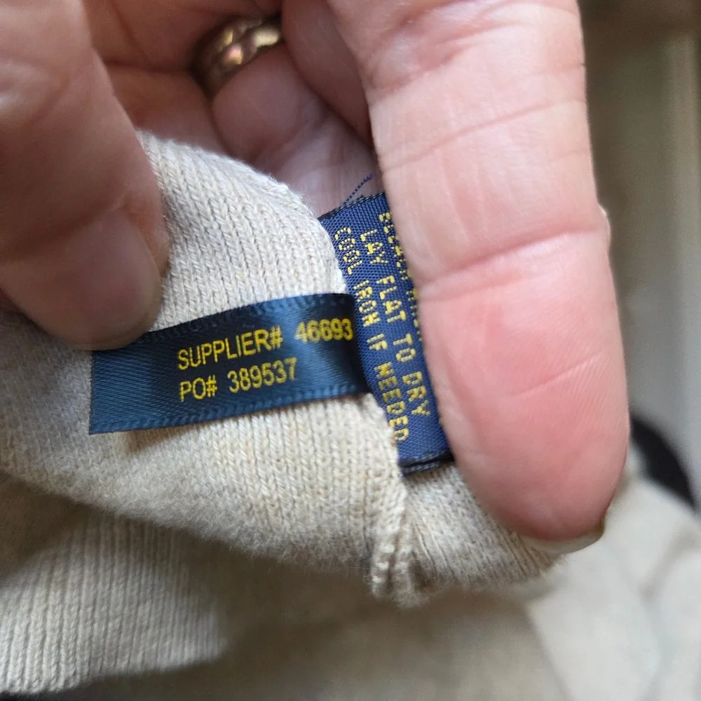 Polo Ralph Lauren Mens Tan Pima Cotton V Neck‎ Long Sleeve Sweater XL READ Desc.